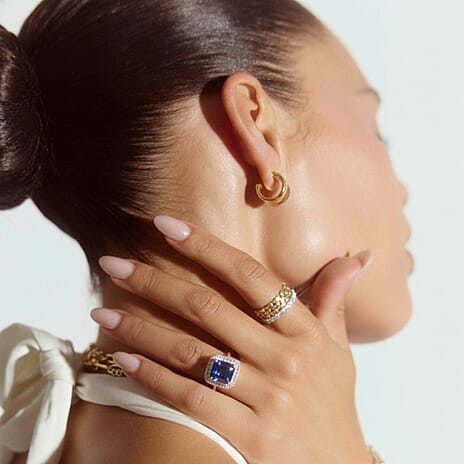 Royal Asscher Cut Collection - Rhapsody 950 Platinum AAAA Tanzanite (2.75 Ct.) and Natural Diamond (VS-EF) Ring 3.06 Ct, Platinum Wt. 5.65 Gms.