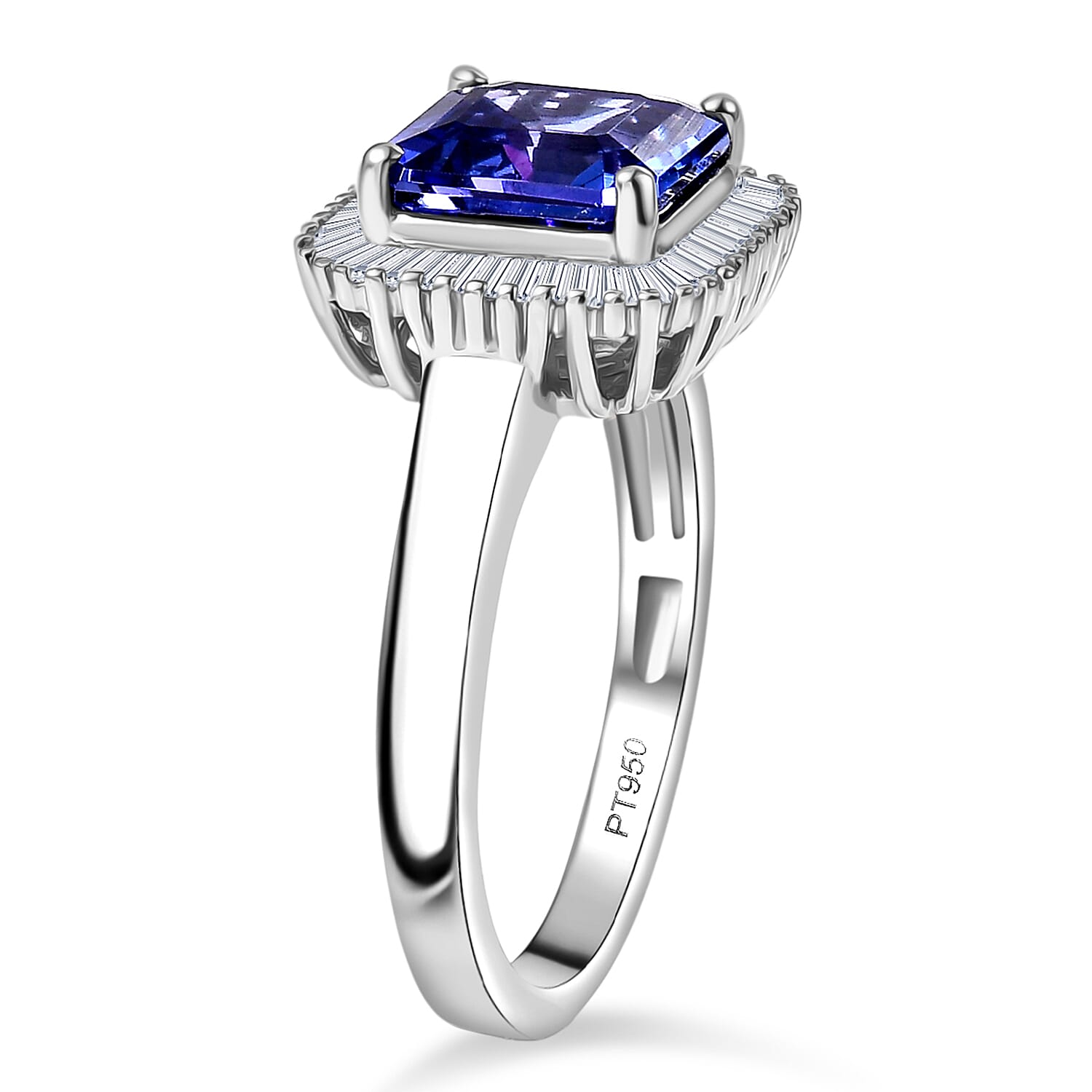 Royal Asscher Cut Collection - Rhapsody 950 Platinum AAAA Tanzanite (2.75 Ct.) and Natural Diamond (VS-EF) Emerald Cut Halo Ring 3.06 Ct, Platinum Wt. 5.65 Gms