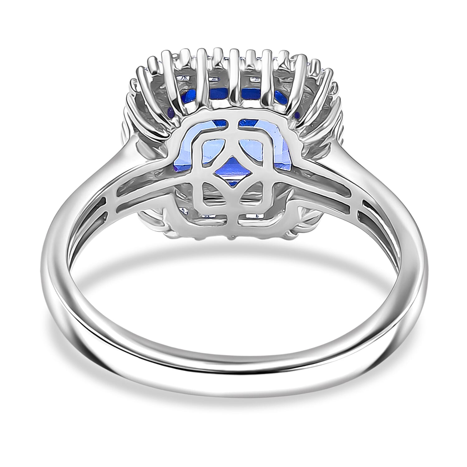 Royal Asscher Cut Collection - Rhapsody 950 Platinum AAAA Tanzanite (2.75 Ct.) and Natural Diamond (VS-EF) Emerald Cut Halo Ring 3.06 Ct, Platinum Wt. 5.65 Gms