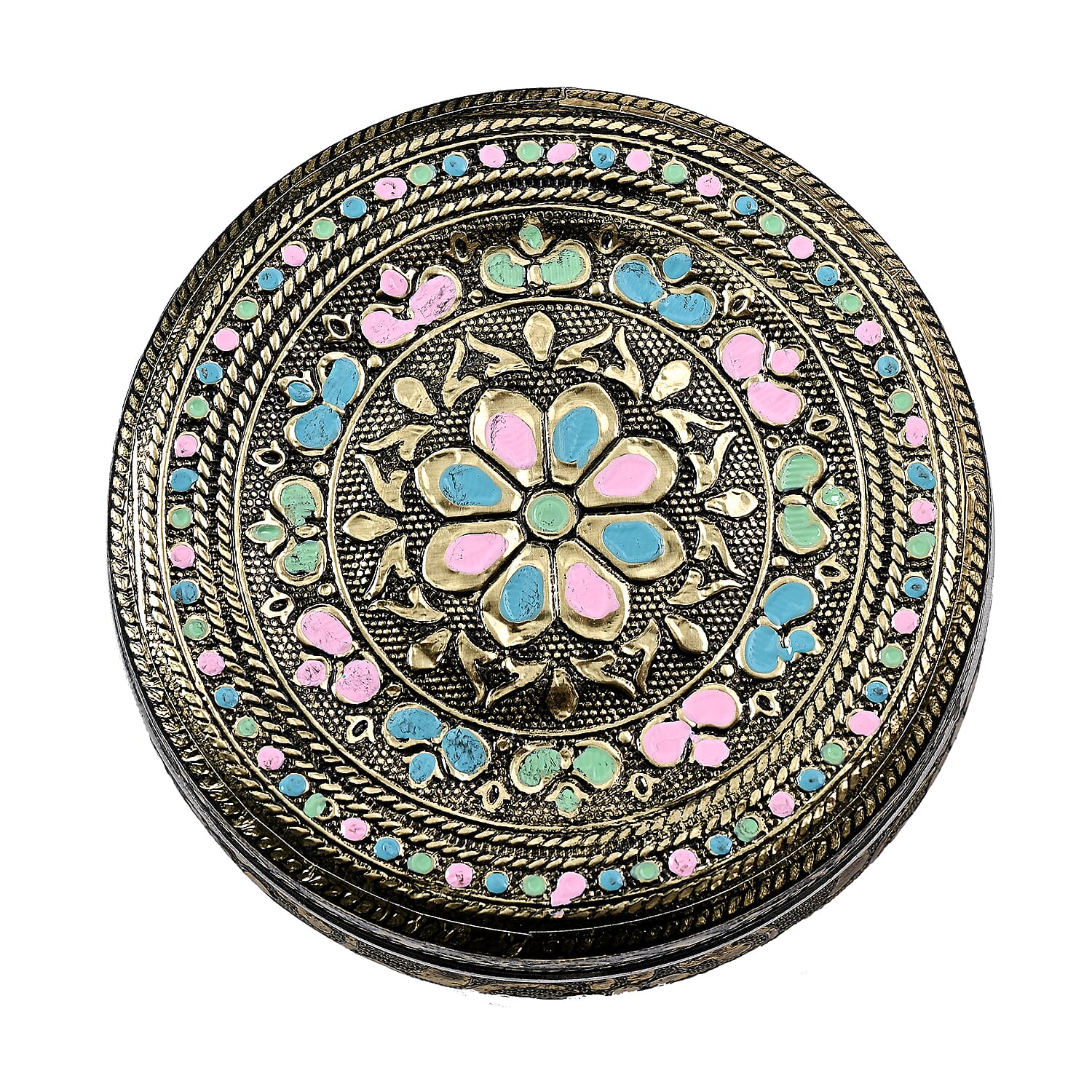 LIVMORE Set of 3- Handcrafted Floral Oxidised Collectable Tins (8cm to 11cm) - Gold & Silver.