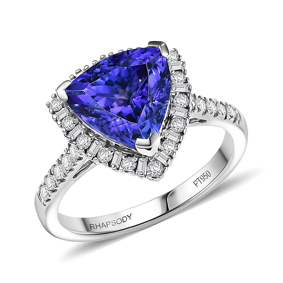 Rhapsody 950 Platinum AAAA Tanzanite White Diamond EF, VS Halo Ring, Platinum Wt.5.65 Gms  3.715  Ct.