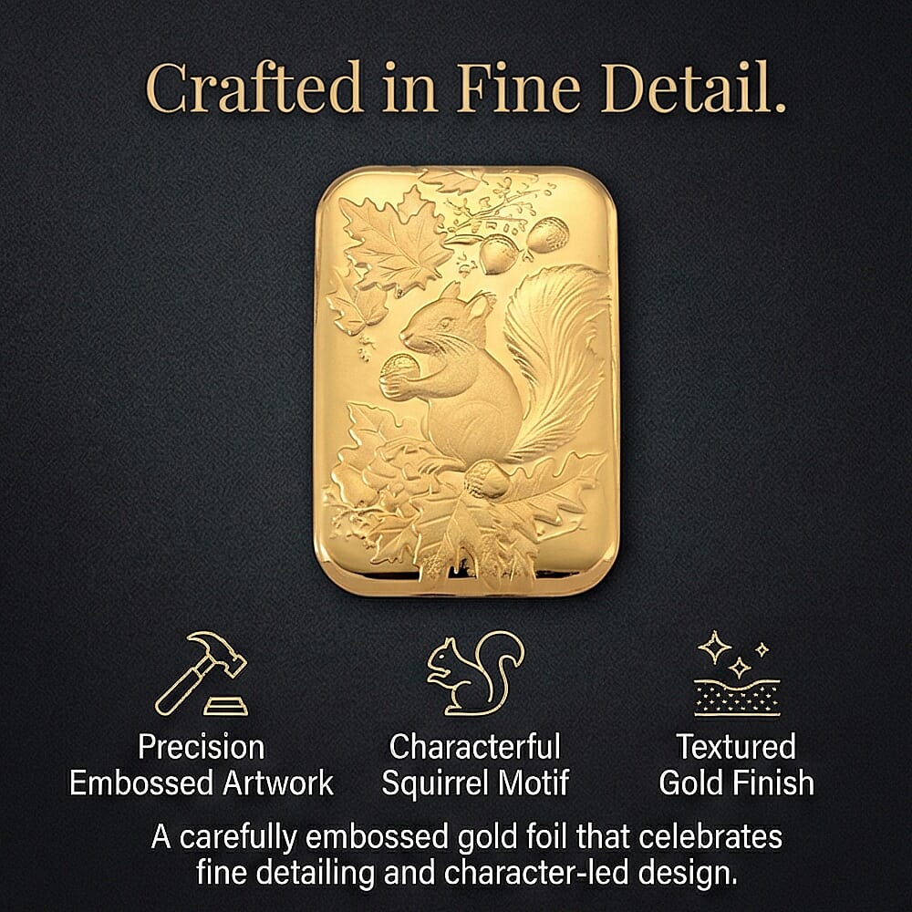 24K Yellow Gold (99.9% Purity) Embossed Squirrel Collectible (39.70 x 25.50 MM)