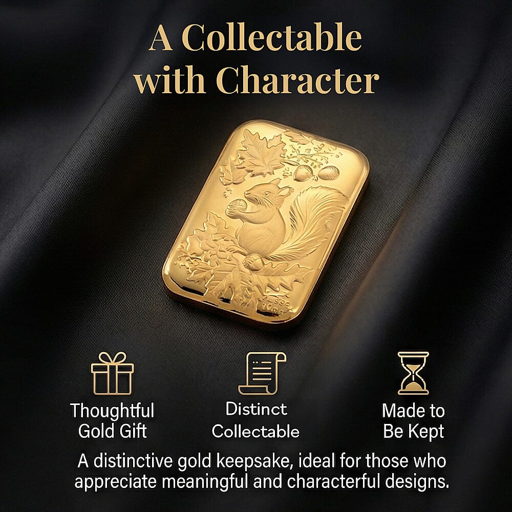 24K Yellow Gold (99.9% Purity) Embossed Squirrel Collectible (39.70 x 25.50 MM)