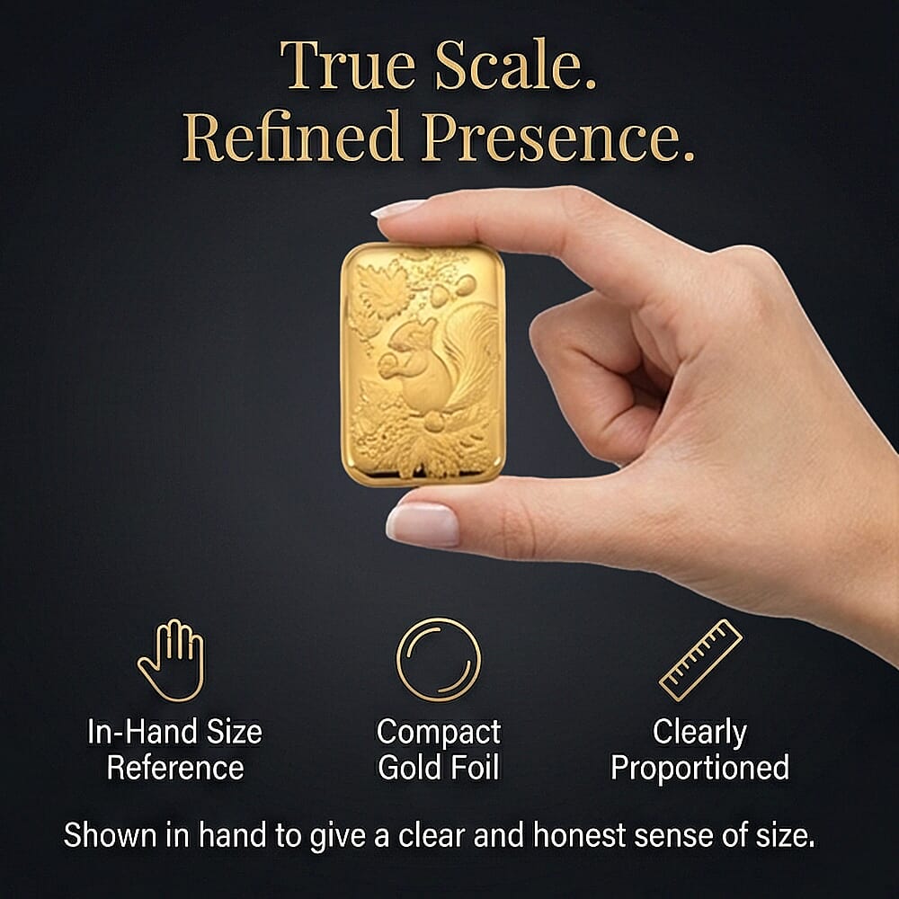 24K Yellow Gold (99.9% Purity) Embossed Squirrel Collectible (39.70 x 25.50 MM)