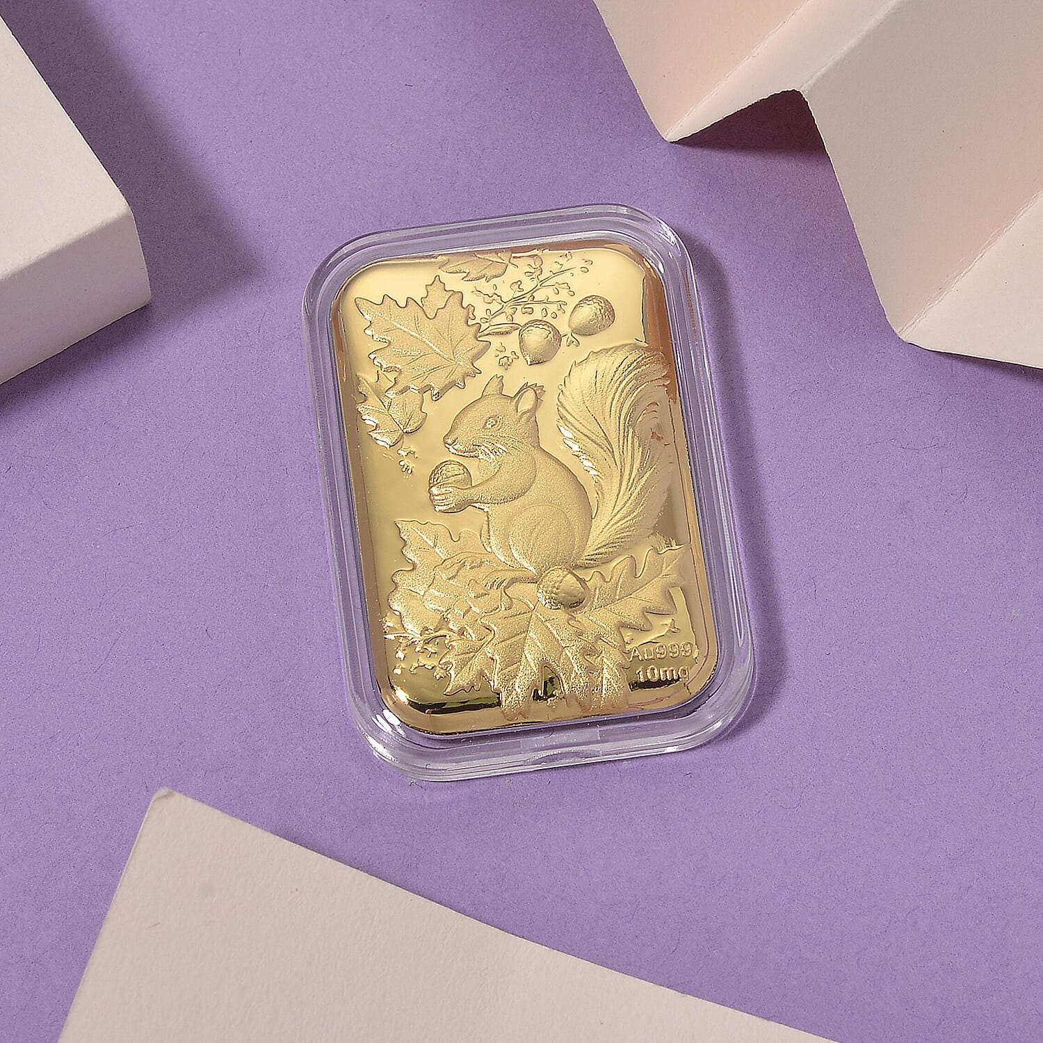 24K Yellow Gold (99.9% Purity) Embossed Squirrel Collectible (39.70 x 25.50 MM)