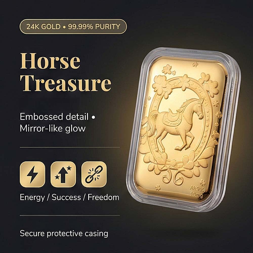 24K (99.99% Purity) Yellow Gold Embossed Horse Collectable (39.80 x 25.65 MM)