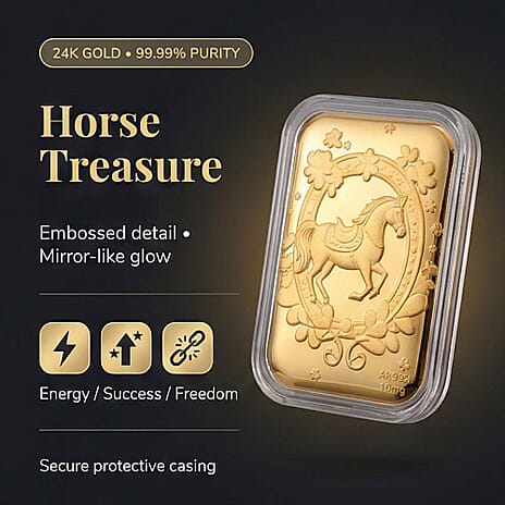 24K (99.99% Purity) Yellow Gold Embossed Horse Collectable (39.80 x 25.65 MM)