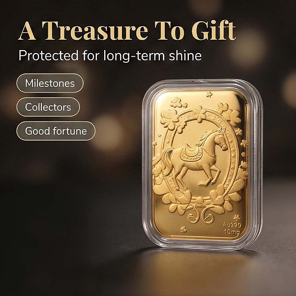 24K (99.99% Purity) Yellow Gold Embossed Horse Collectable (39.80 x 25.65 MM)