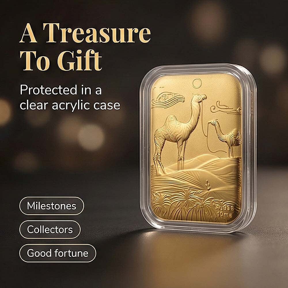 24K Yellow Gold Embossed Camels in Desert Foil (26 x 40.10 MM)