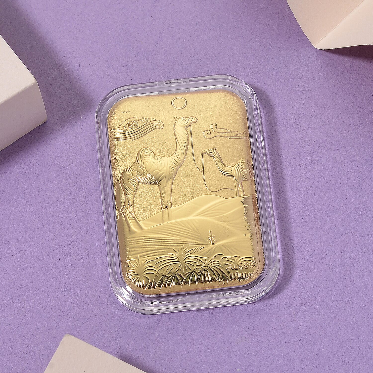 24K Yellow Gold Embossed Camels in Desert Foil (26 x 40.10 MM)