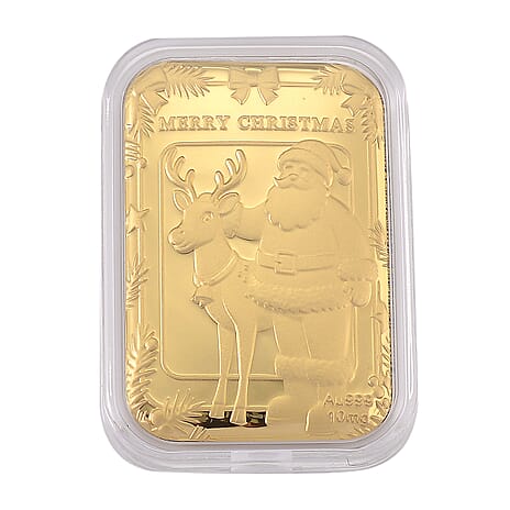 24K Yellow Gold Santa & Reindeer Embossed Foil Collectable (39.65 x 25.60 MM)