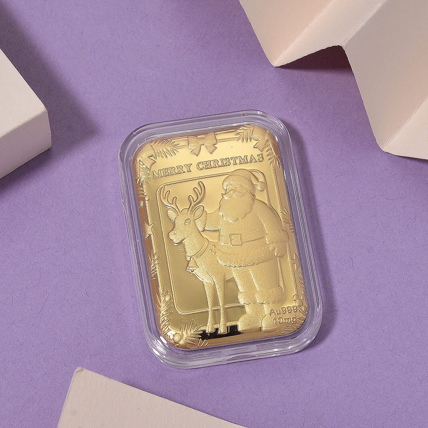 24K Yellow Gold Santa & Reindeer Embossed Foil Collectable (39.65 x 25.60 MM)