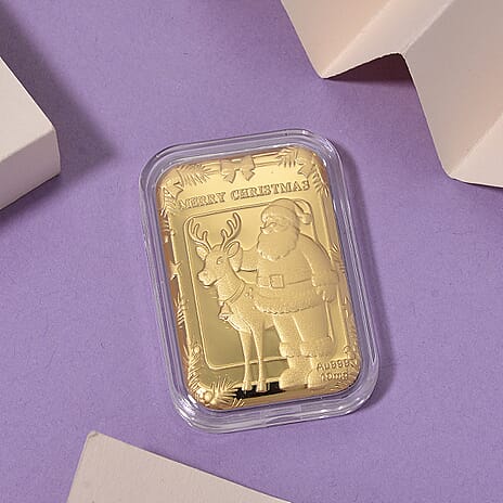 24K Yellow Gold Santa & Reindeer Embossed Foil Collectable (39.65 x 25.60 MM)