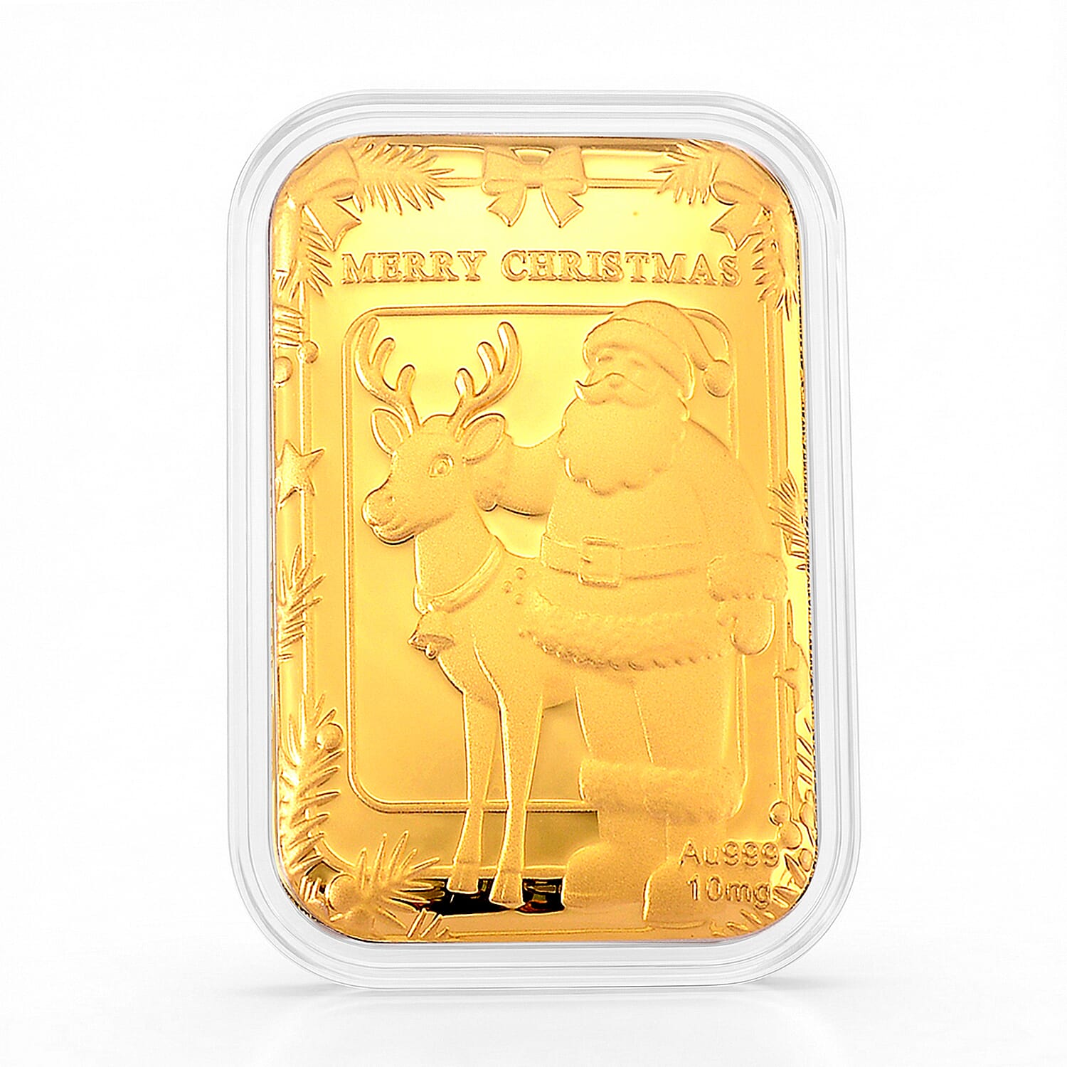 24K Yellow Gold Santa & Reindeer Embossed Foil Collectable (39.65 x 25.60 MM)