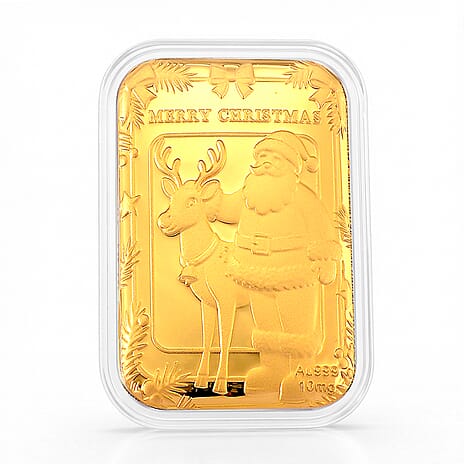 24K Yellow Gold Santa & Reindeer Embossed Foil Collectable (39.65 x 25.60 MM)