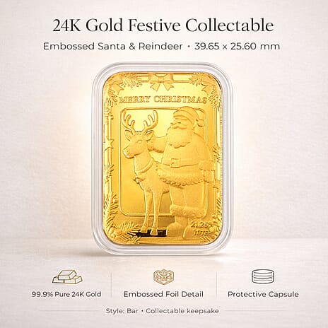 24K Yellow Gold Santa & Reindeer Embossed Foil Collectable (39.65 x 25.60 MM)