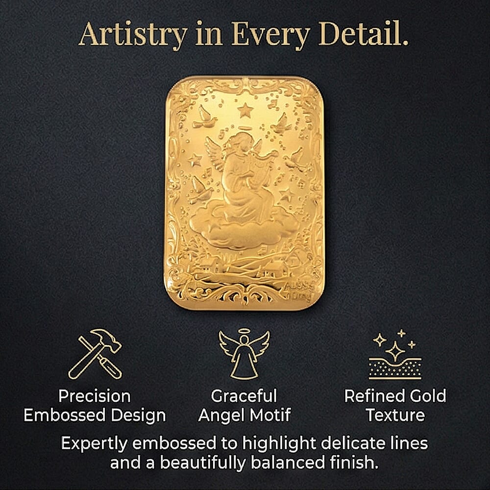 24K Yellow Gold Angel (99.9% Purity) Embossed Collectable (39.80 x 25.60 MM)