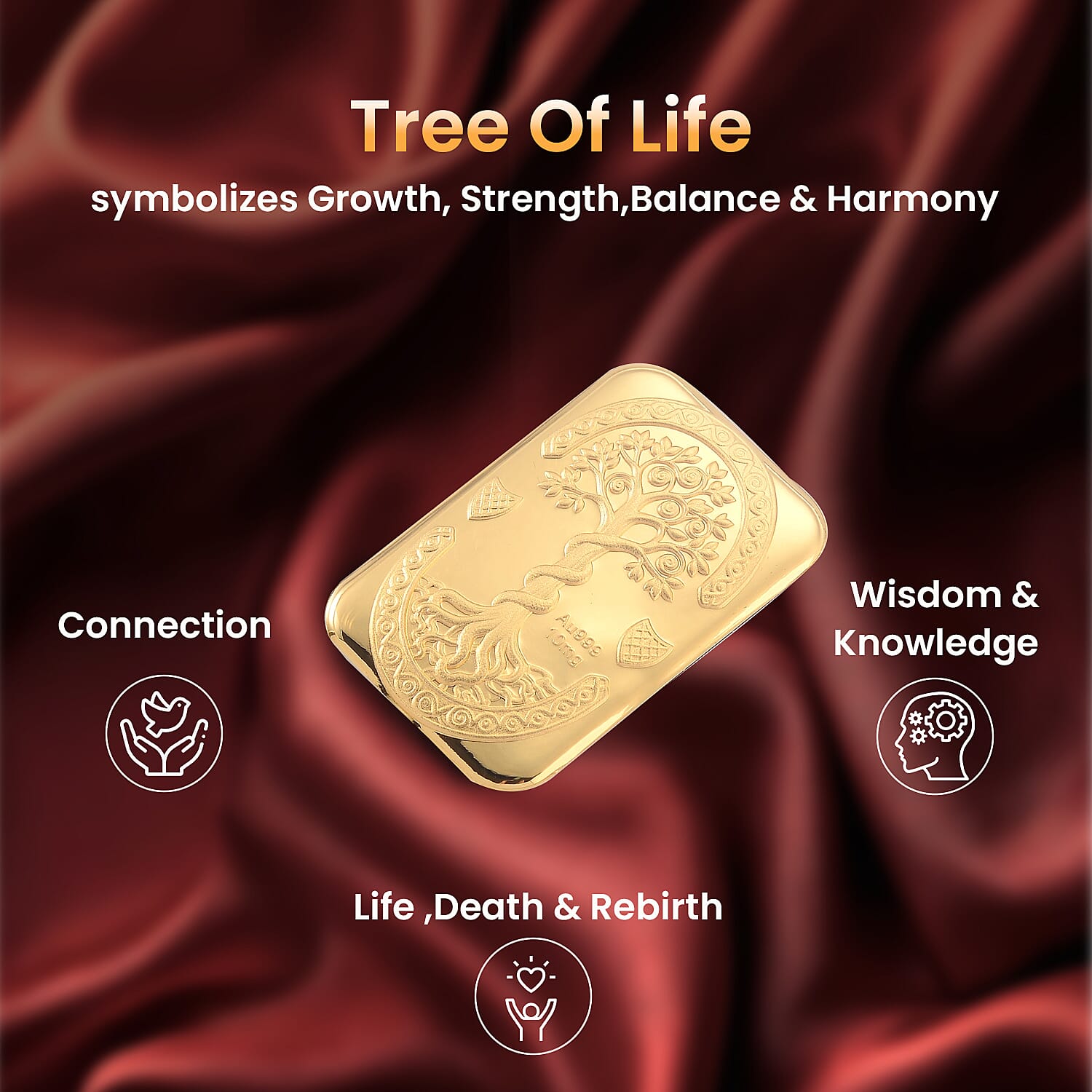 24K Yellow Gold Tree of Life Embossed (39.50 x 25.70 MM)