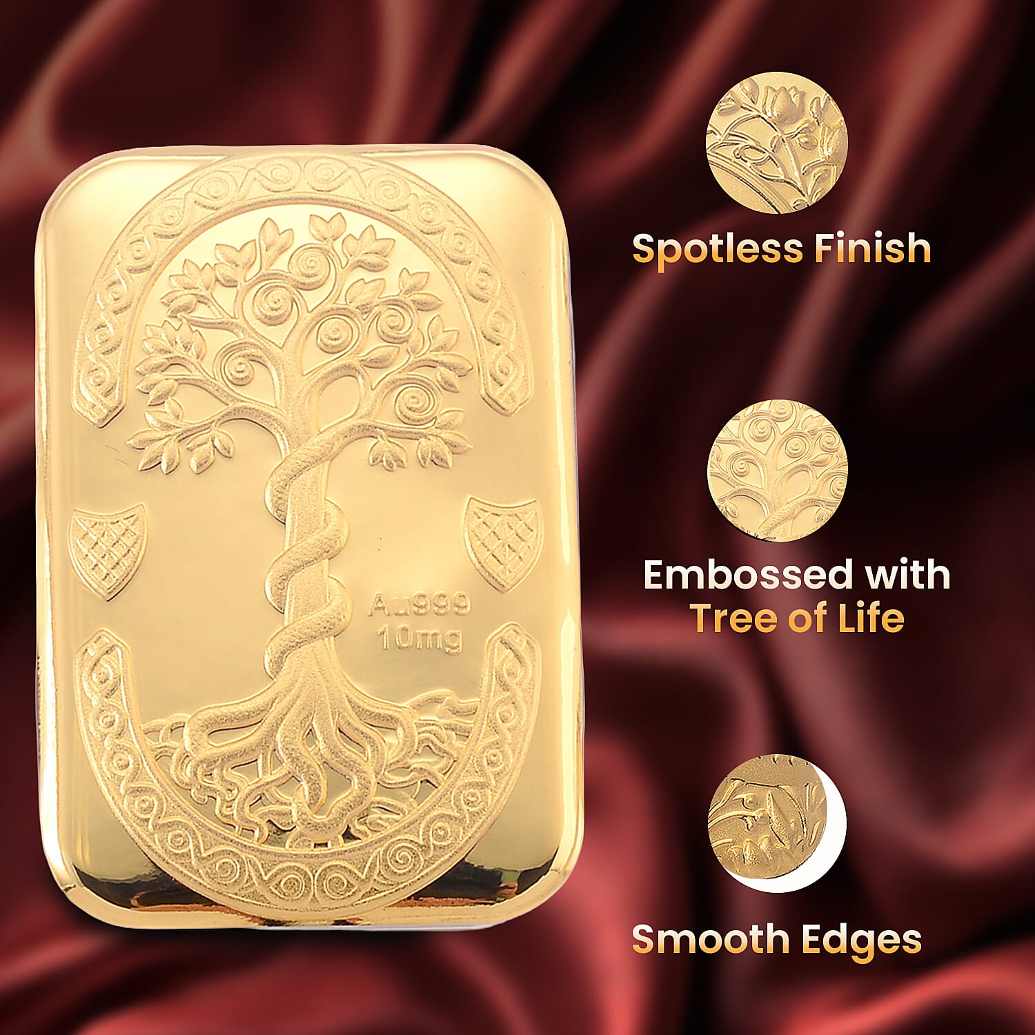 24K Yellow Gold Tree of Life Embossed (39.50 x 25.70 MM)