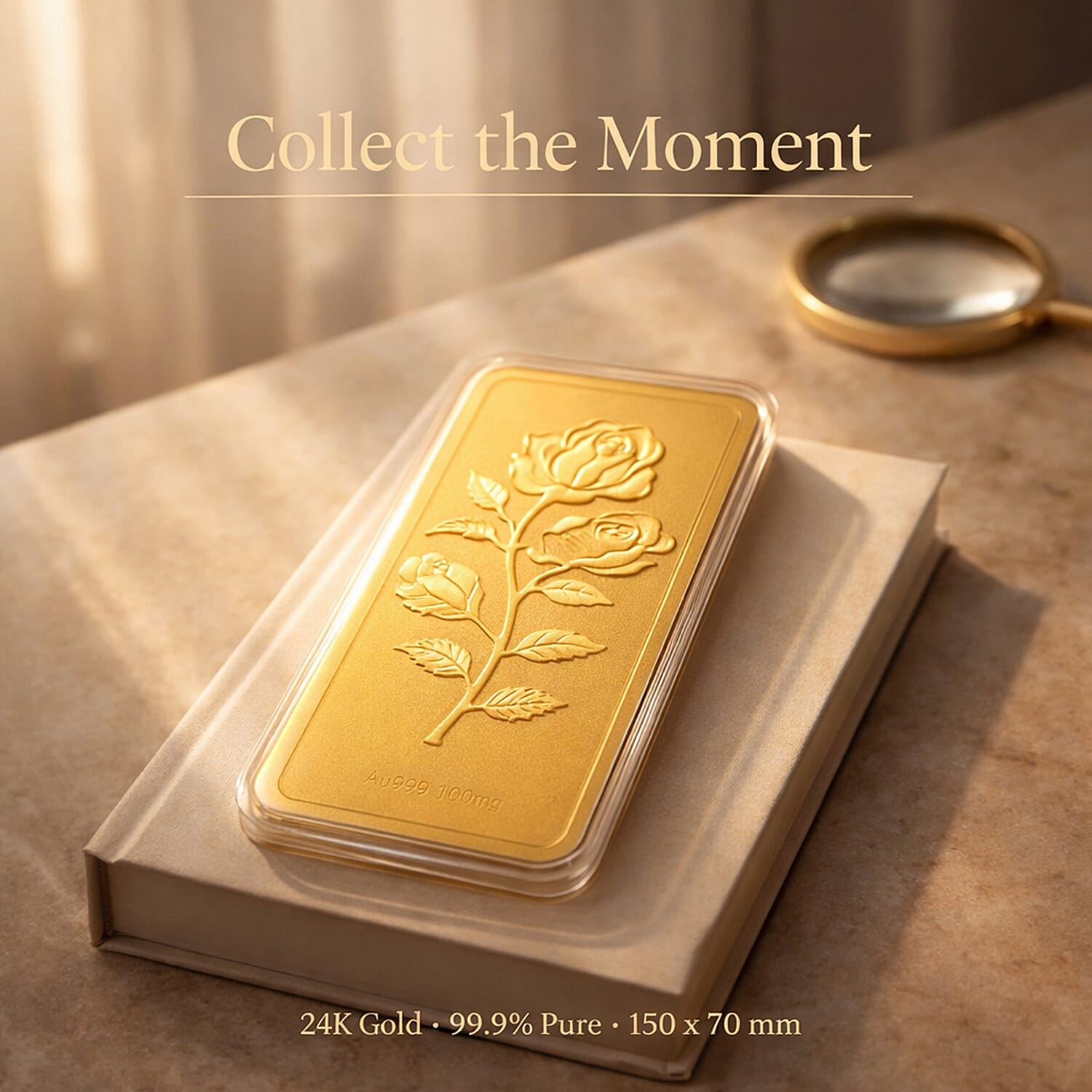 Collectors Edition - 24K Gold (99.9% Purity) Rose Embossed Collectible (150 x 70 MM)