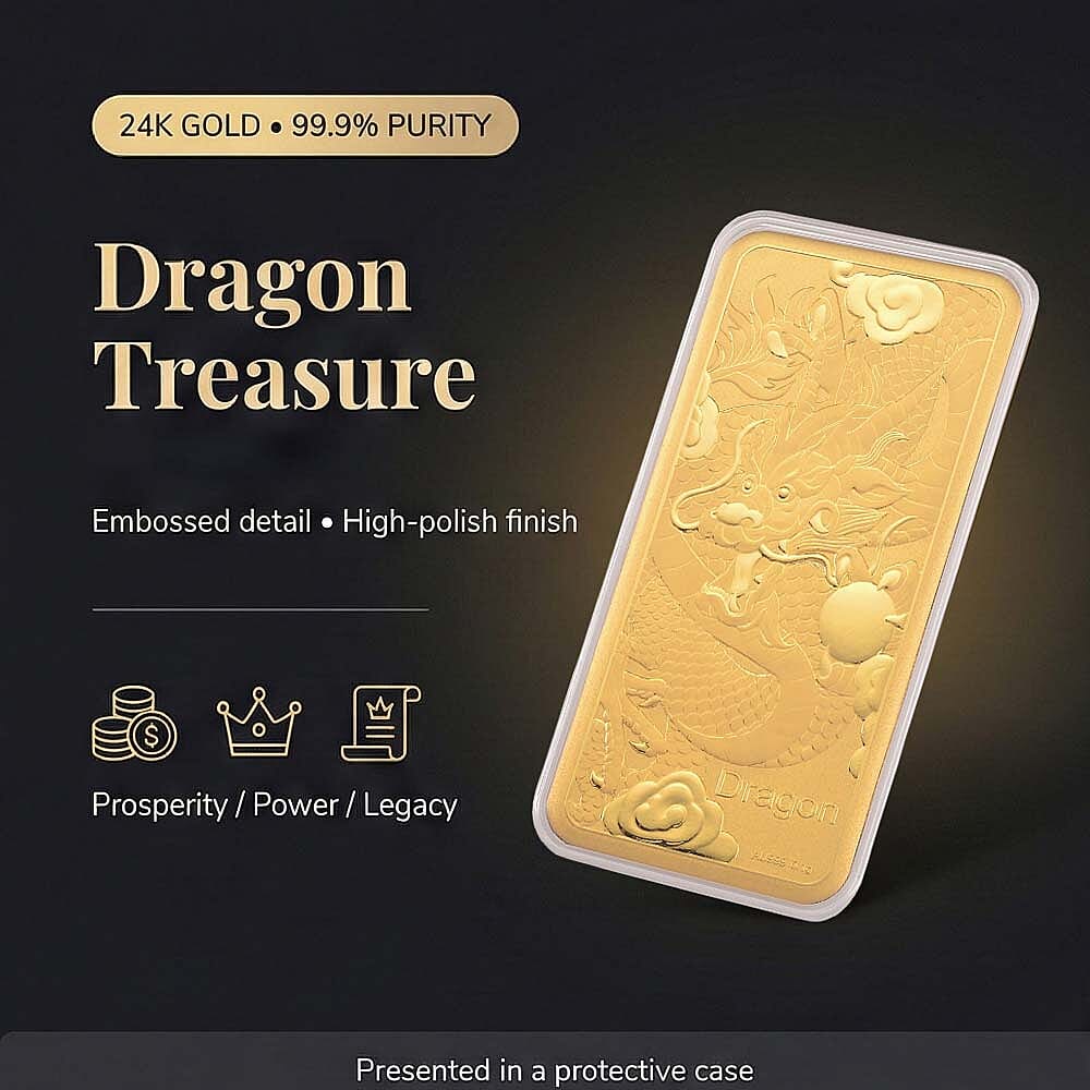 24K Gold (99.9% Purity) Embossed Dragon Treasure