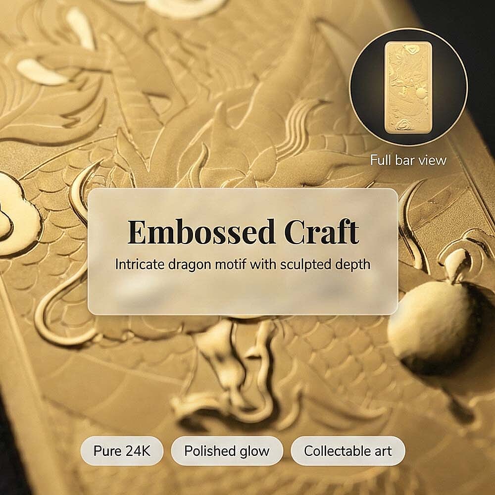 24K Gold (99.9% Purity) Embossed Dragon Treasure
