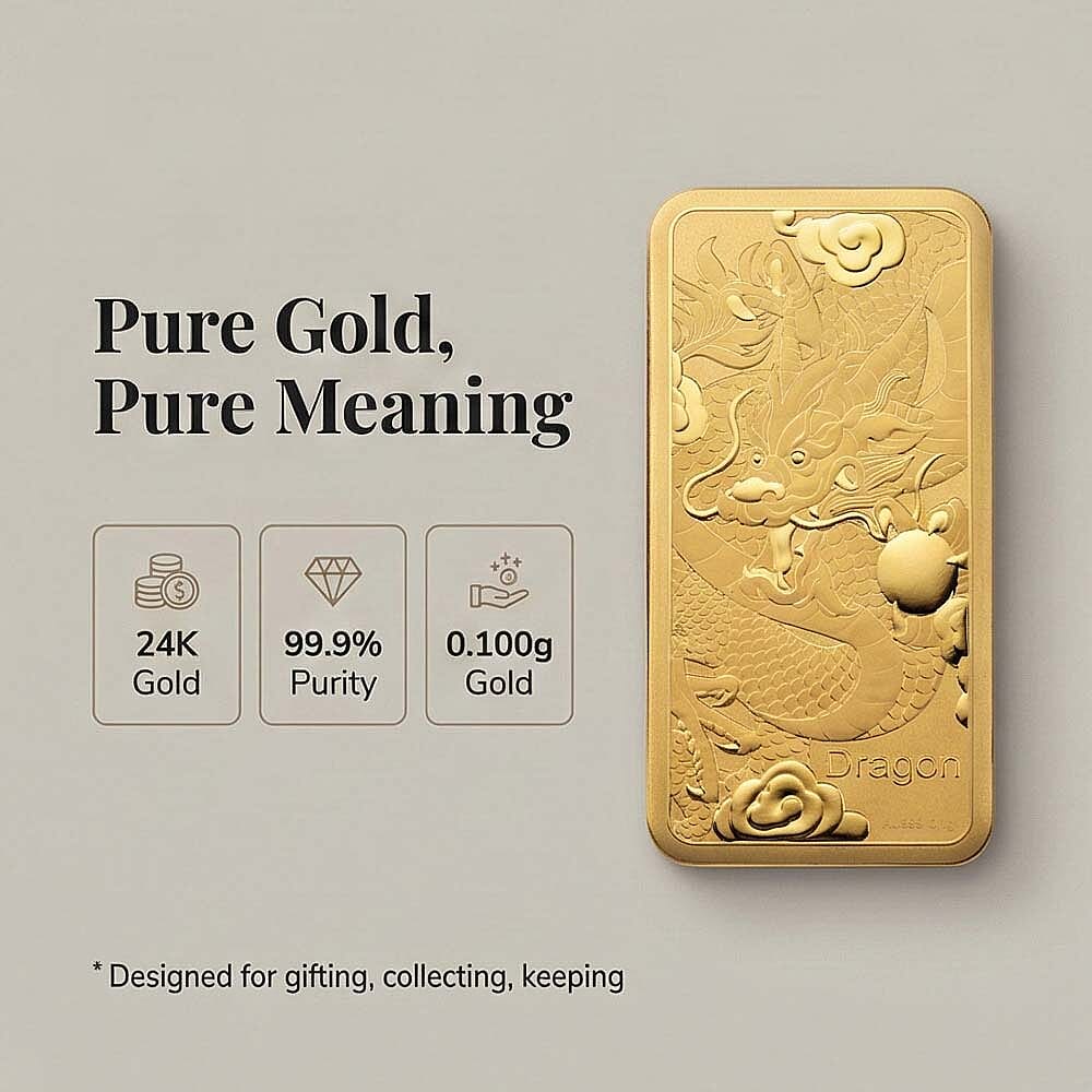 24K Gold (99.9% Purity) Embossed Dragon Treasure