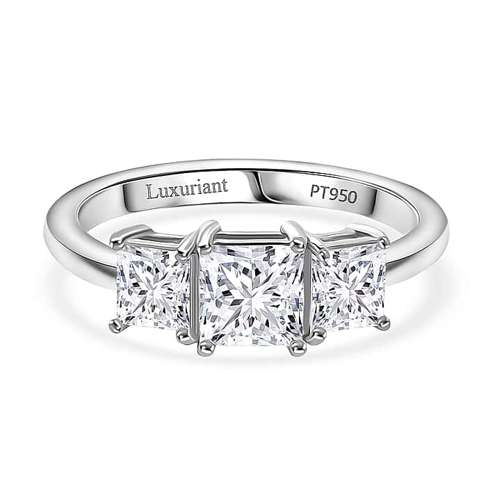 LUXURIANT 2 Ct. Lab Grown Diamond Trilogy Ring in 950 Platinum, SGL Certified