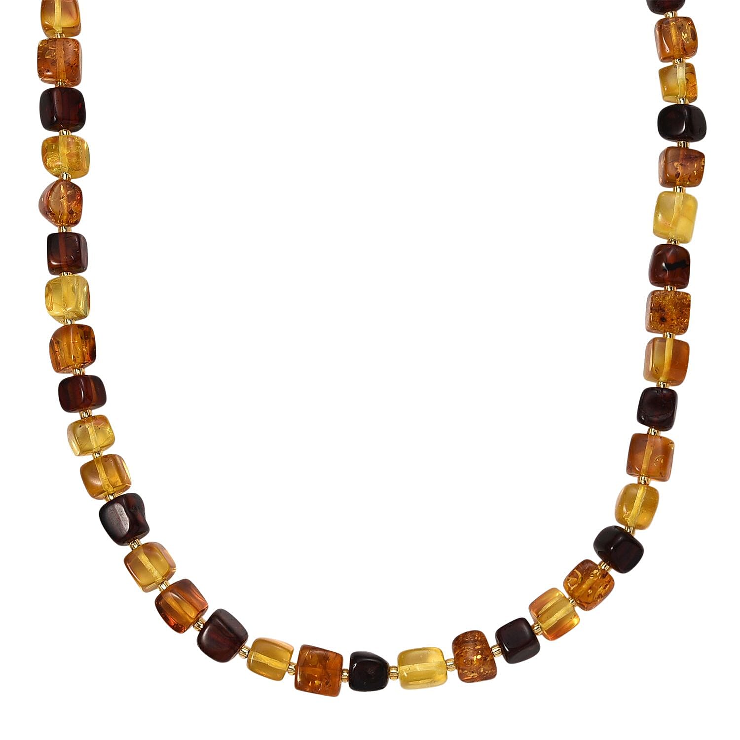D'Joy Multi Colour Amber Beads Necklace (Size - 20) with Magnetic Lock in Yellow Gold Plated Sterling Silver 70.00 Ct.