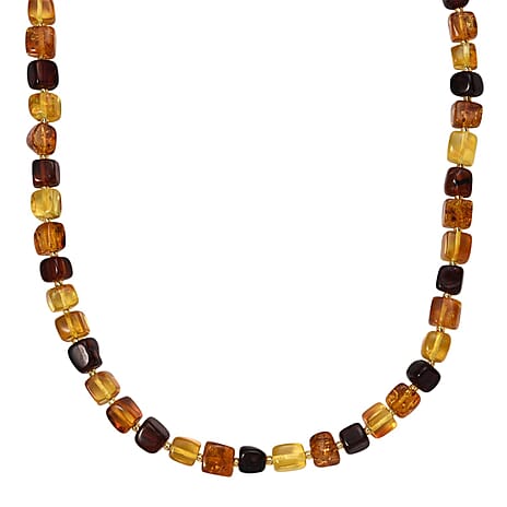 D'Joy Multi Colour Amber Beads Necklace (Size - 20) with Magnetic Lock in Yellow Gold Plated Sterling Silver 70.00 Ct.