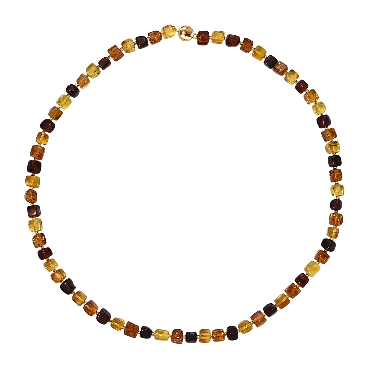 D'Joy Multi Colour Amber Beads Necklace (Size - 20) with Magnetic Lock in Yellow Gold Plated Sterling Silver 70.00 Ct.