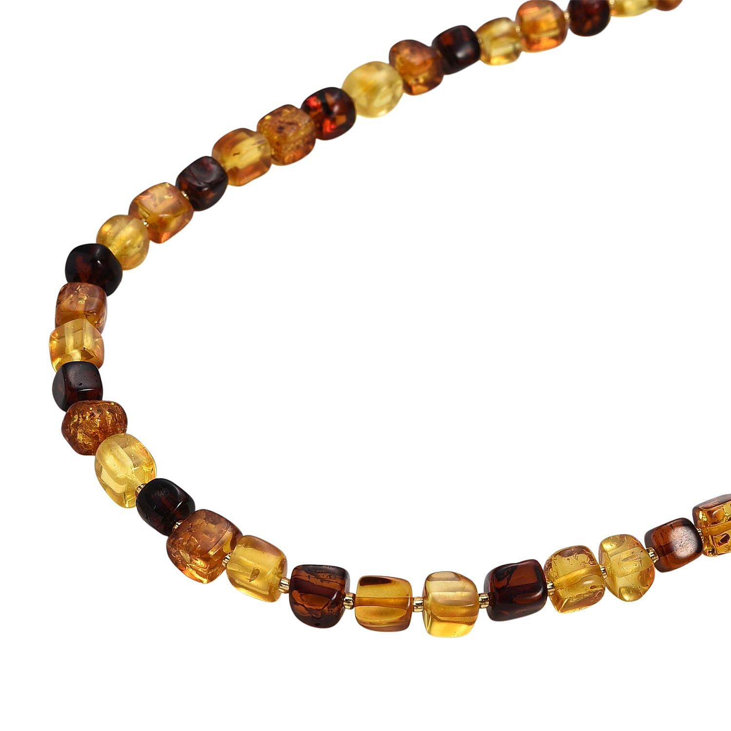 D'Joy Multi Colour Amber Beads Necklace (Size - 20) with Magnetic Lock in Yellow Gold Plated Sterling Silver 70.00 Ct.