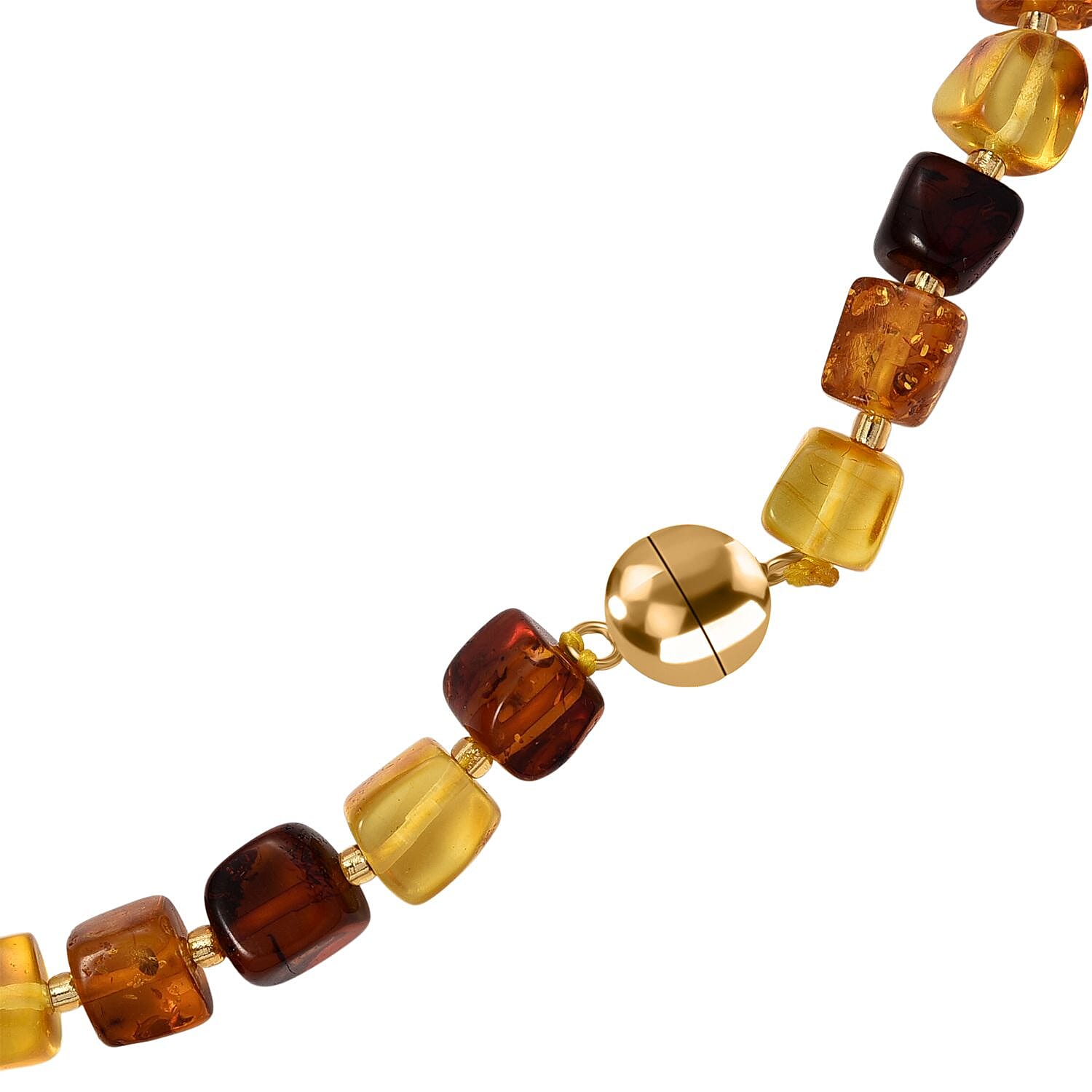 D'Joy Multi Colour Amber Beads Necklace (Size - 20) with Magnetic Lock in Yellow Gold Plated Sterling Silver 70.00 Ct.