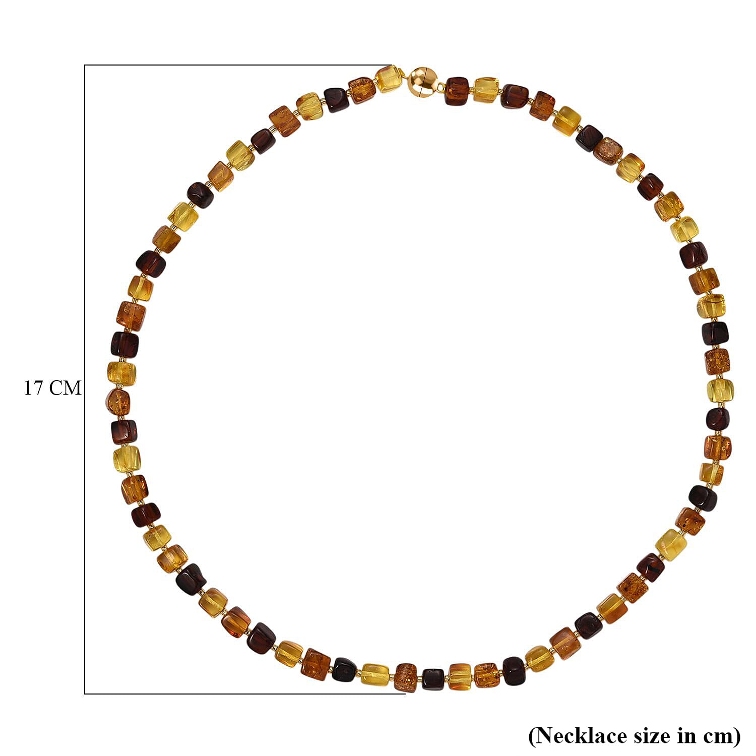 D'Joy Multi Colour Amber Beads Necklace (Size - 20) with Magnetic Lock in Yellow Gold Plated Sterling Silver 70.00 Ct.