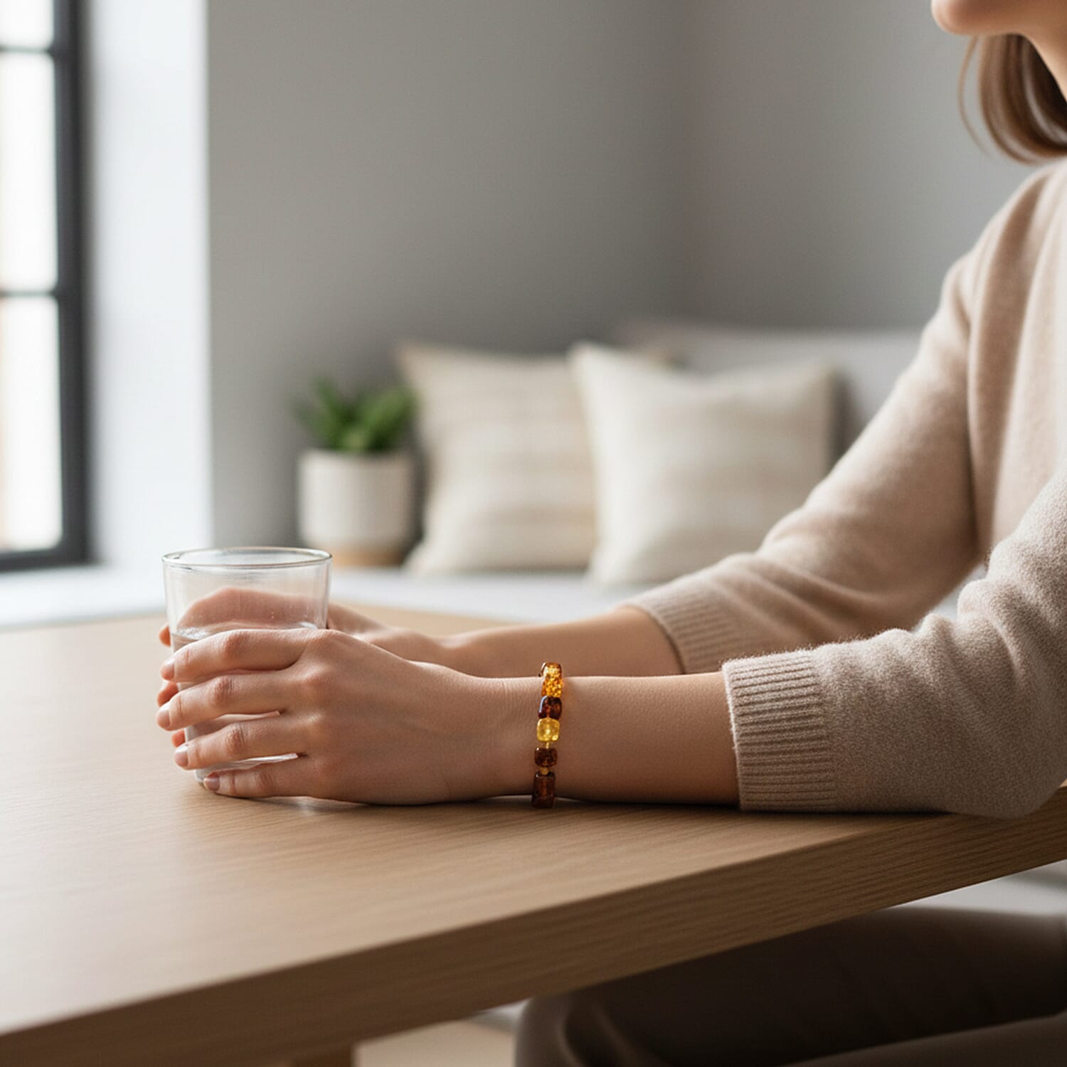 Multi Colour Amber Beads Bracelet (Size - 7.5 Stretchable) 25.00 Ct.