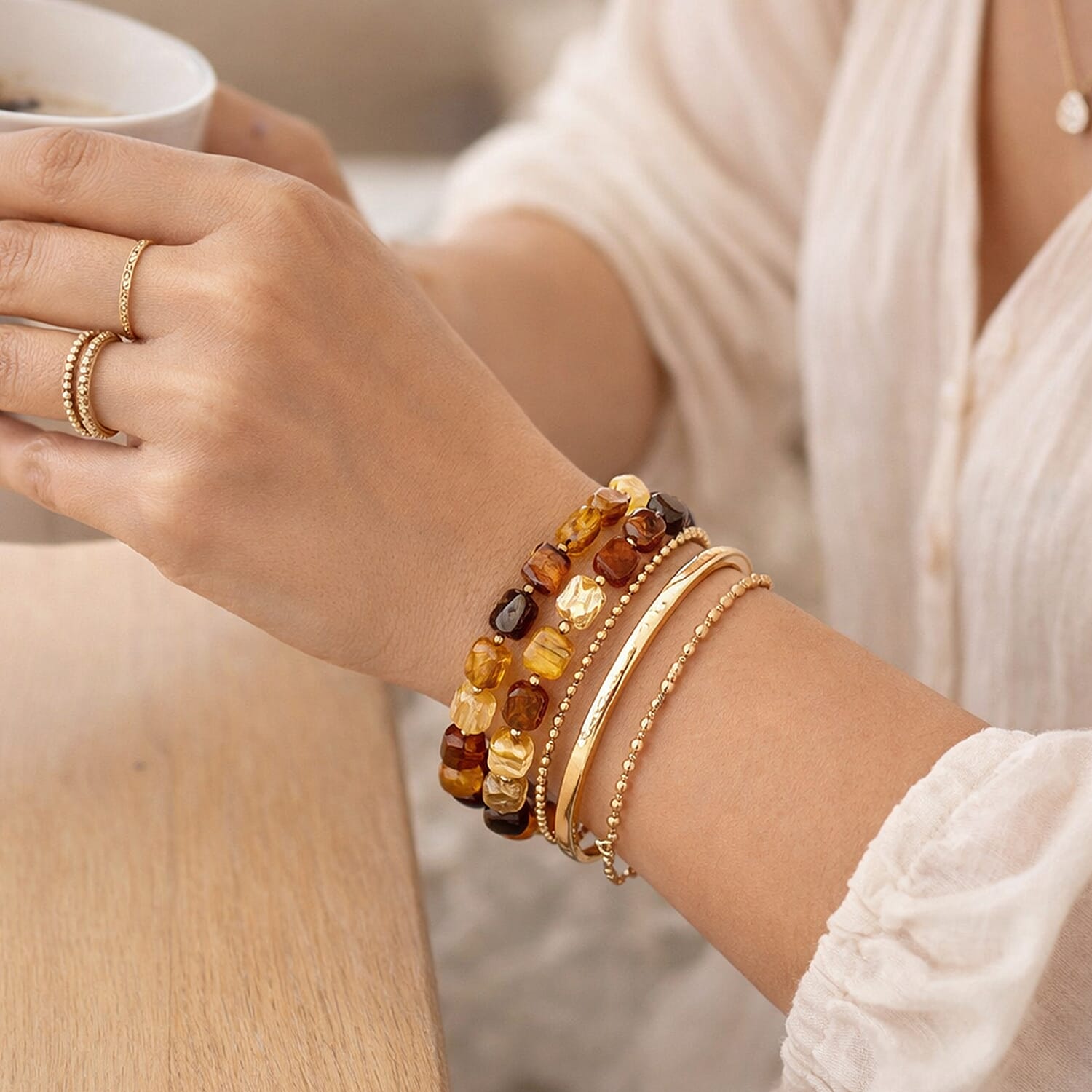 Multi Colour Amber Beads Bracelet (Size - 7.5 Stretchable) 25.00 Ct.