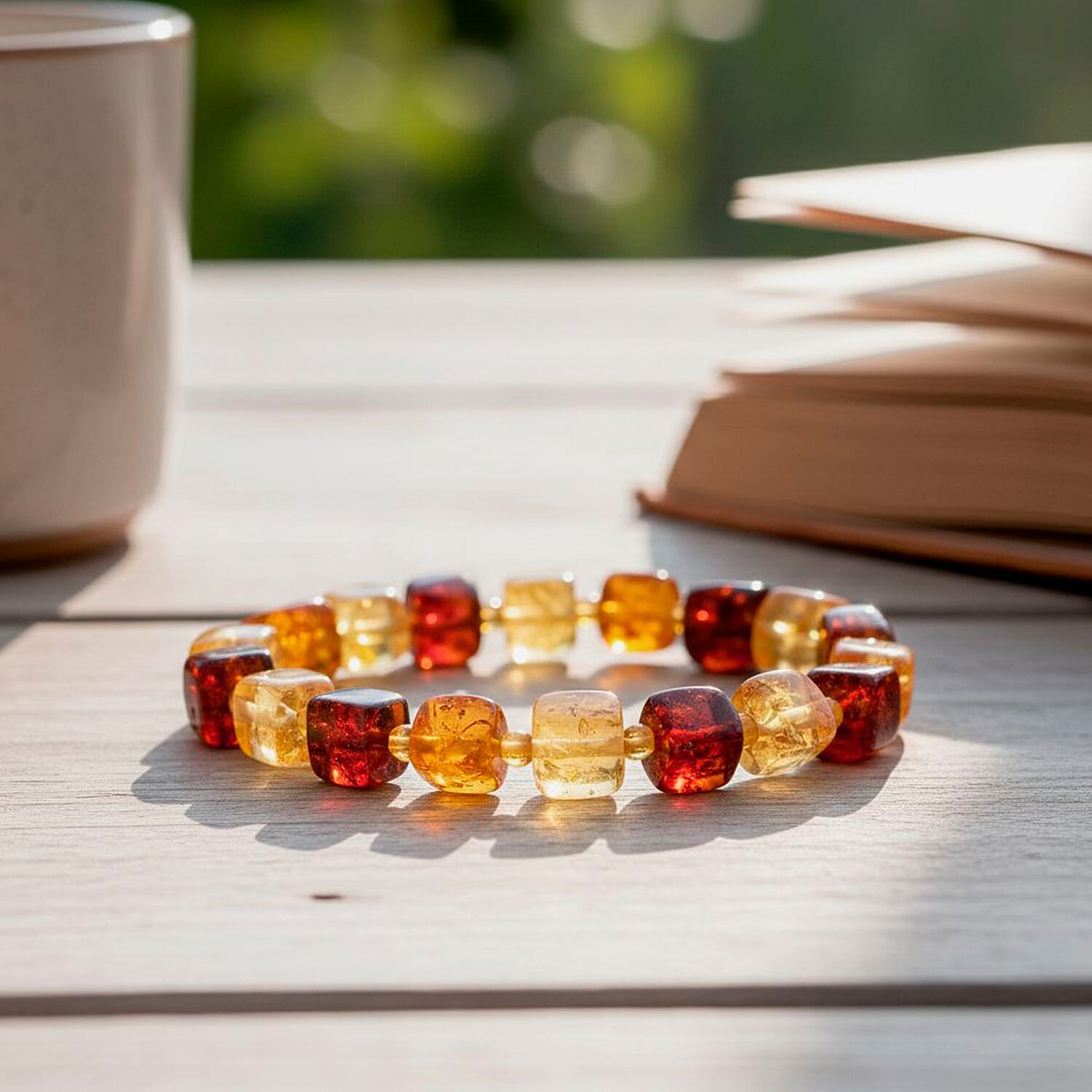 Multi Colour Amber Beads Bracelet (Size - 7.5 Stretchable) 25.00 Ct.