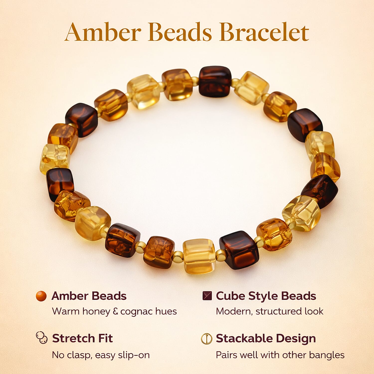 Multi Colour Amber Beads Bracelet (Size - 7.5 Stretchable) 25.00 Ct.