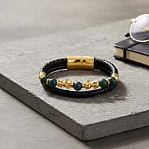 Natural Jadeite Jade Beads & Pixiu Charms Bracelet (Size 7.5) in Yellow Gold Plated 50.00 Ct.