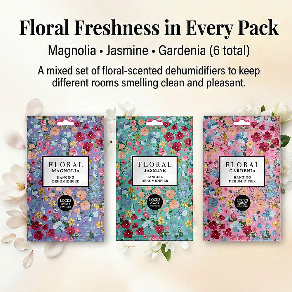 6-Pack Floral Hanging Dehumidifiers - 2 x Magnolia, 2 x Jasmine, 2 x Gardenia