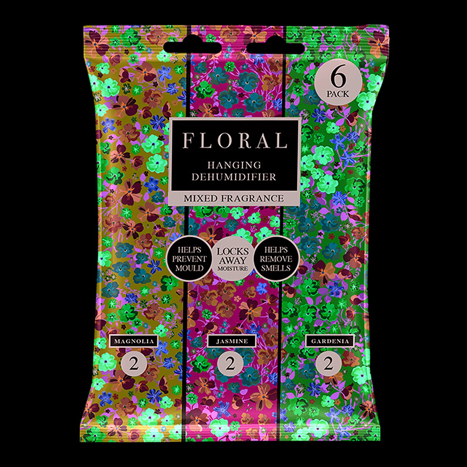 6-Pack Floral Hanging Dehumidifiers - Purple, Pink & Green