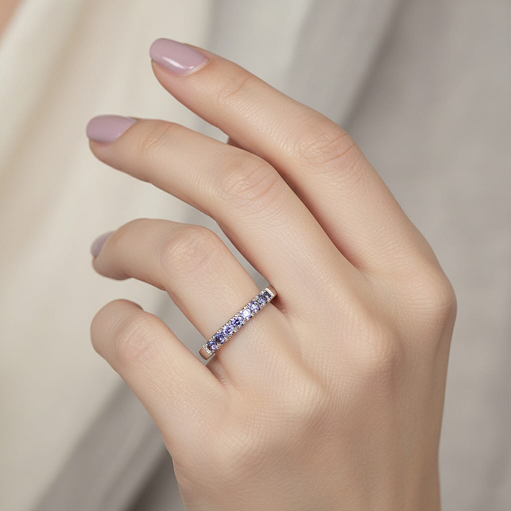 D'Joy Tanzanite Ring in Platinum Overlay Sterling Silver 0.43 Ct.