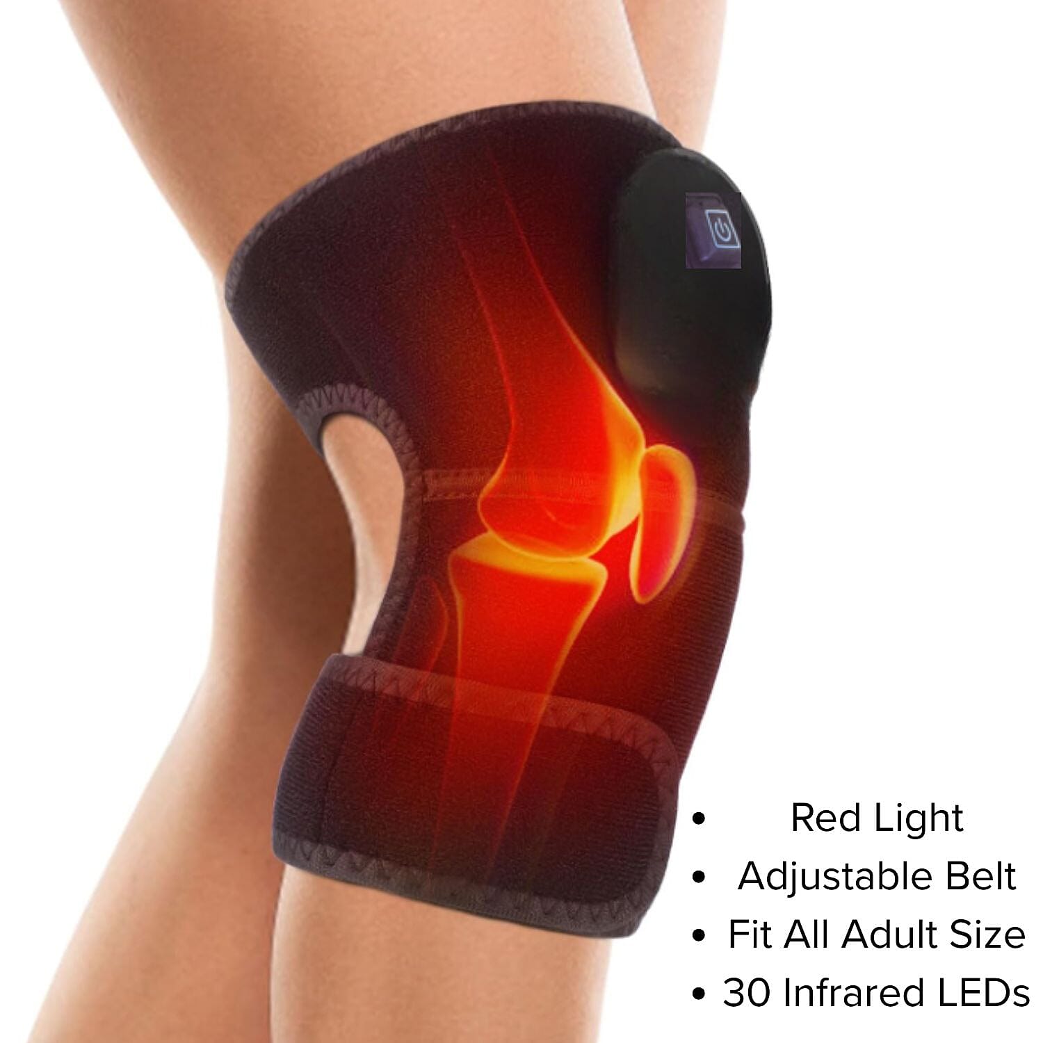 Infrared Therapy Knee Wrap - 30 Infrared LEDs, 3 Temperature Settings - Black