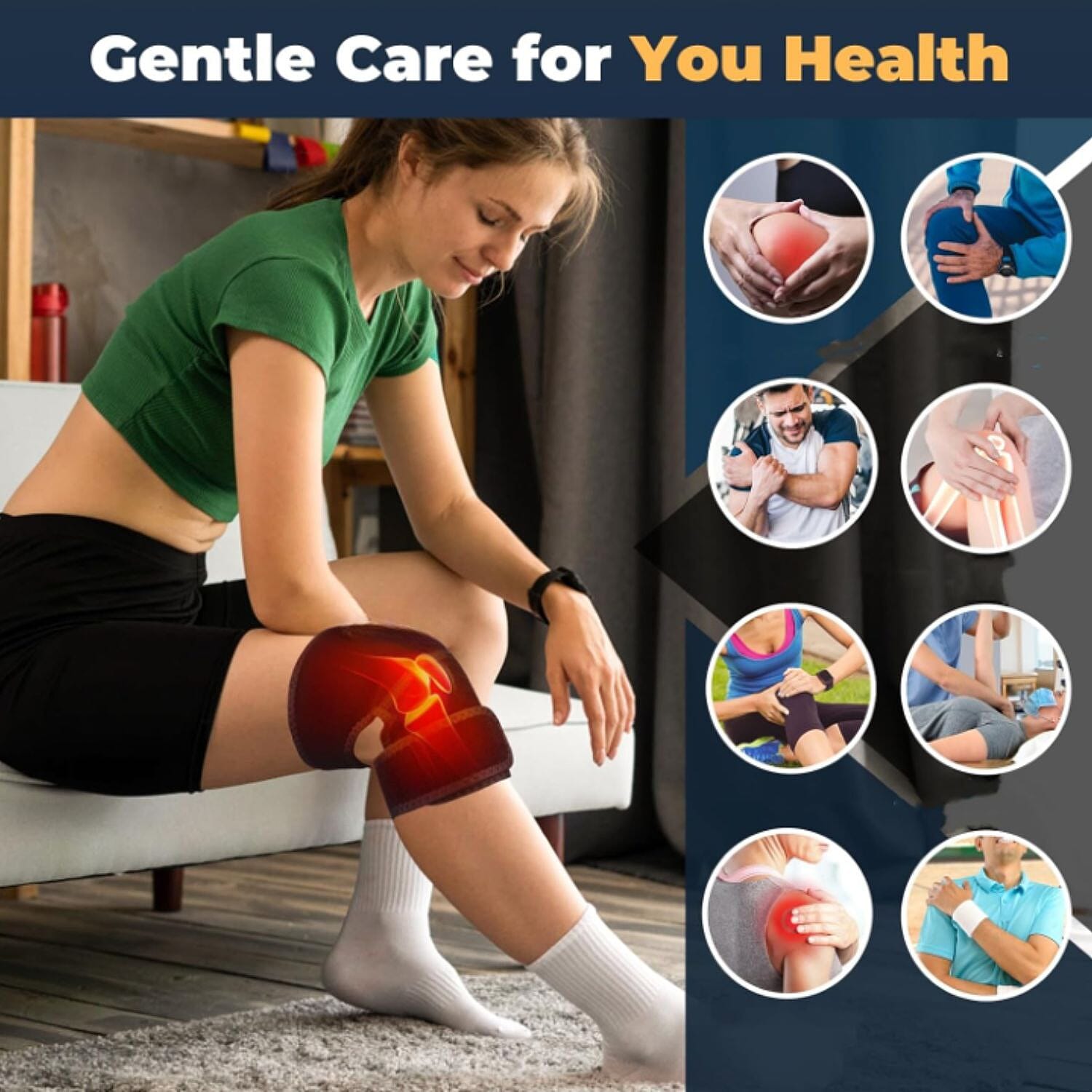 Infrared Therapy Knee Wrap - 30 Infrared LEDs, 3 Temperature Settings - Black