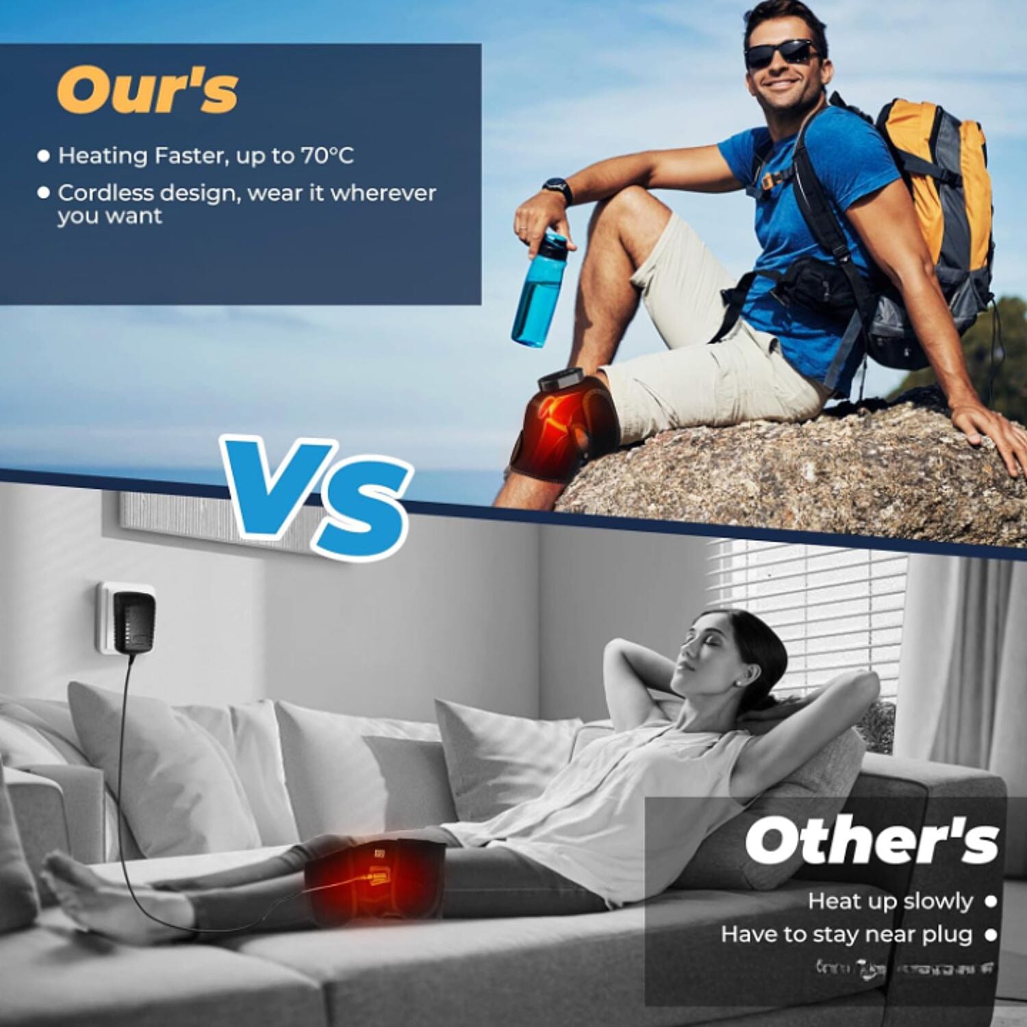 Infrared Therapy Knee Wrap - 30 Infrared LEDs, 3 Temperature Settings - Black