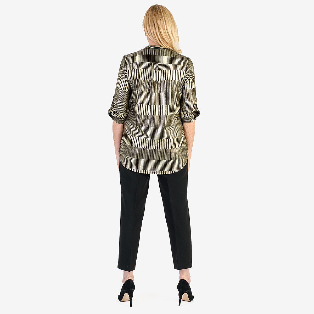 Marina Kaneva Metallic Stripe Top (Size 12) - Gold