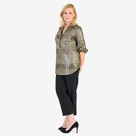 Marina Kaneva Metallic Stripe Top (Size 14) - Gold