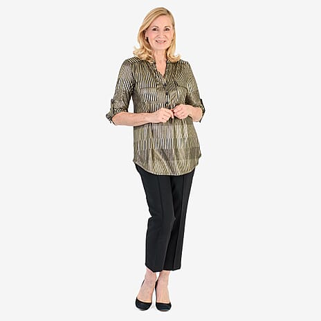 Marina Kaneva Metallic Stripe Top (Size 16) - Gold