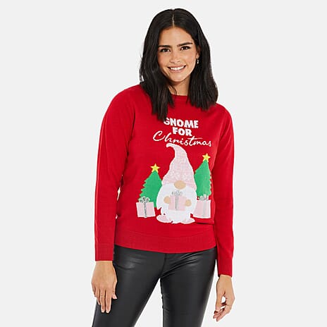 Threadbare Gnome Design Christmas Jumper (Size 10) - Red