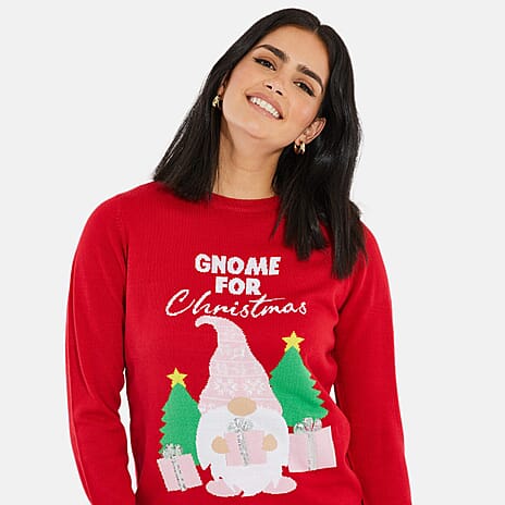 Threadbare Gnome Design Christmas Jumper (Size 10) - Red
